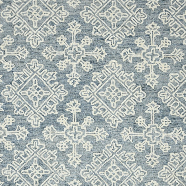 HomeRoots 5' Sky Blue and Ivory Hand-Hooked Wool Oriental Area Rug - Timeless Elegance for Any Space 8' X 11' 570354