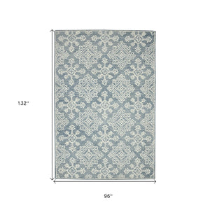 HomeRoots 5' Sky Blue and Ivory Hand-Hooked Wool Oriental Area Rug - Timeless Elegance for Any Space 8' X 11' 570354