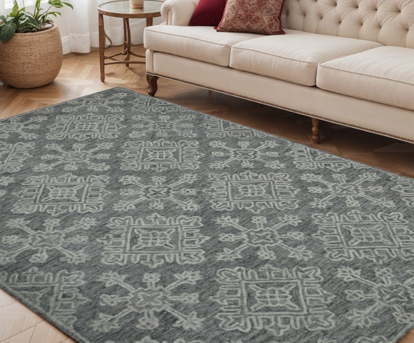 HomeRoots 5' Hand-Hooked Graphite and Gray Wool Oriental Area Rug – Timeless Craftsmanship for Any Room 5' X 7' 570356