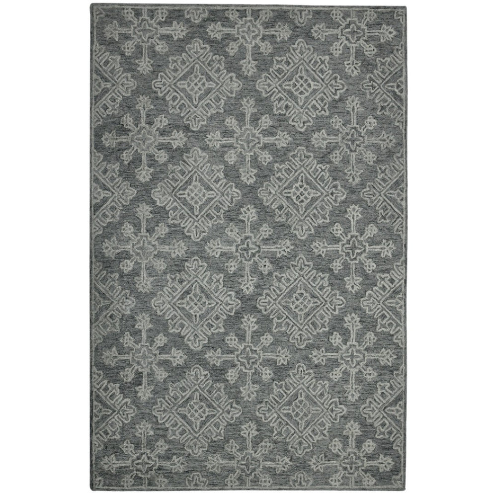 HomeRoots 5' Hand-Hooked Graphite and Gray Wool Oriental Area Rug – Timeless Craftsmanship for Any Room 5' X 7' 570356