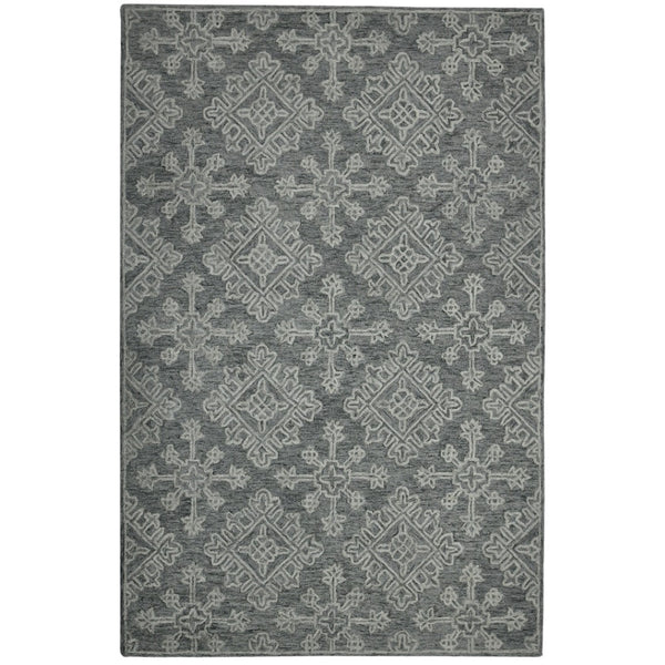 HomeRoots 5' Hand-Hooked Graphite and Gray Wool Oriental Area Rug – Timeless Craftsmanship for Any Room 5' X 7' 570356