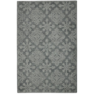 HomeRoots 5' Hand-Hooked Graphite and Gray Wool Oriental Area Rug – Timeless Craftsmanship for Any Room 5' X 7' 570356