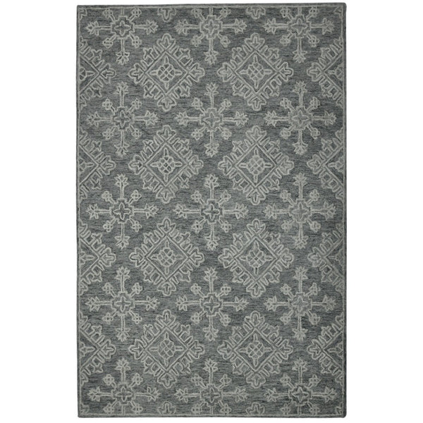 HomeRoots 5' Hand-Hooked Graphite and Gray Wool Oriental Area Rug – Timeless Craftsmanship for Any Room 5' X 7' 570356