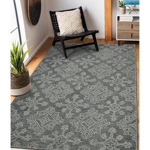 HomeRoots 5' Hand-Hooked Graphite and Gray Wool Oriental Area Rug – Timeless Craftsmanship for Any Room 8' X 10' 570357