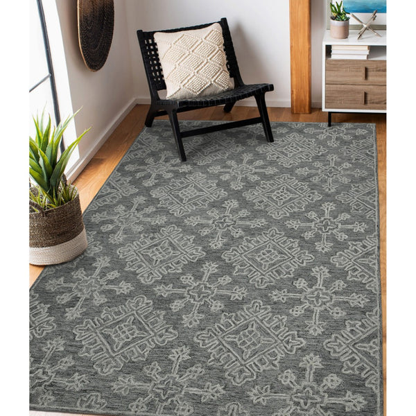 HomeRoots 5' Hand-Hooked Graphite and Gray Wool Oriental Area Rug – Timeless Craftsmanship for Any Room 8' X 10' 570357