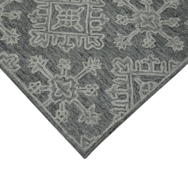 HomeRoots 5' Hand-Hooked Graphite and Gray Wool Oriental Area Rug – Timeless Craftsmanship for Any Room 8' X 10' 570357
