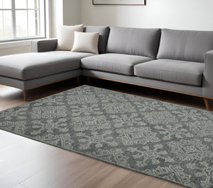 HomeRoots 5' Hand-Hooked Graphite and Gray Wool Oriental Area Rug – Timeless Craftsmanship for Any Room 8' X 11' 570358