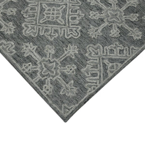 HomeRoots 5' Hand-Hooked Graphite and Gray Wool Oriental Area Rug – Timeless Craftsmanship for Any Room 8' X 11' 570358