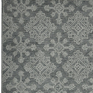 HomeRoots 5' Hand-Hooked Graphite and Gray Wool Oriental Area Rug – Timeless Craftsmanship for Any Room 8' X 11' 570358