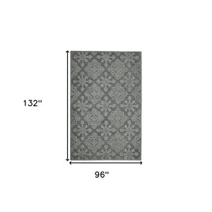 HomeRoots 5' Hand-Hooked Graphite and Gray Wool Oriental Area Rug – Timeless Craftsmanship for Any Room 8' X 11' 570358
