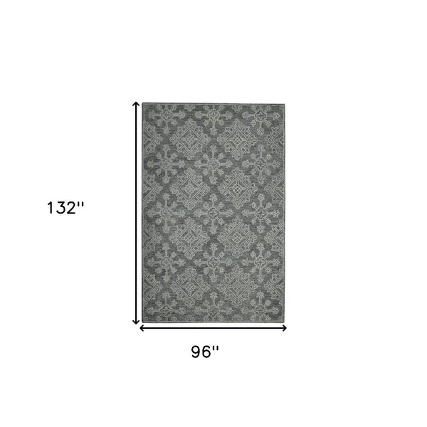 HomeRoots 5' Hand-Hooked Graphite and Gray Wool Oriental Area Rug – Timeless Craftsmanship for Any Room 8' X 11' 570358