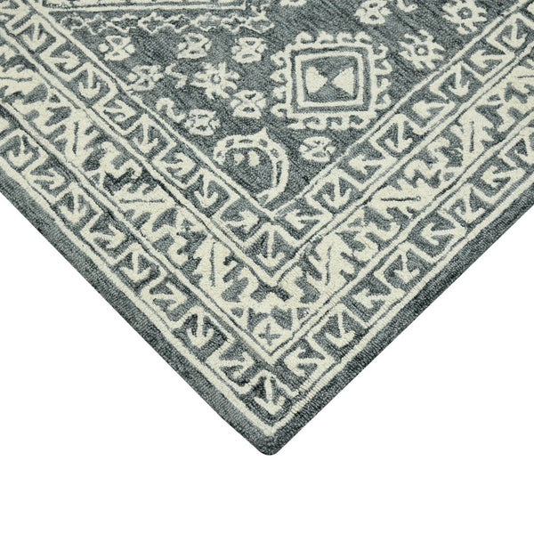 HomeRoots 5' Slate Gray and Ivory Hand-Hooked Wool Area Rug - Artisanal Comfort for Timeless Home Decor 5' X 7' 570360