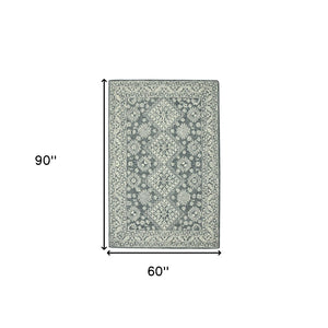 HomeRoots 5' Slate Gray and Ivory Hand-Hooked Wool Area Rug - Artisanal Comfort for Timeless Home Decor 5' X 7' 570360