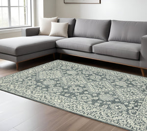 HomeRoots 5' Slate Gray and Ivory Hand-Hooked Wool Area Rug - Artisanal Comfort for Timeless Home Decor 8' X 10' 570361