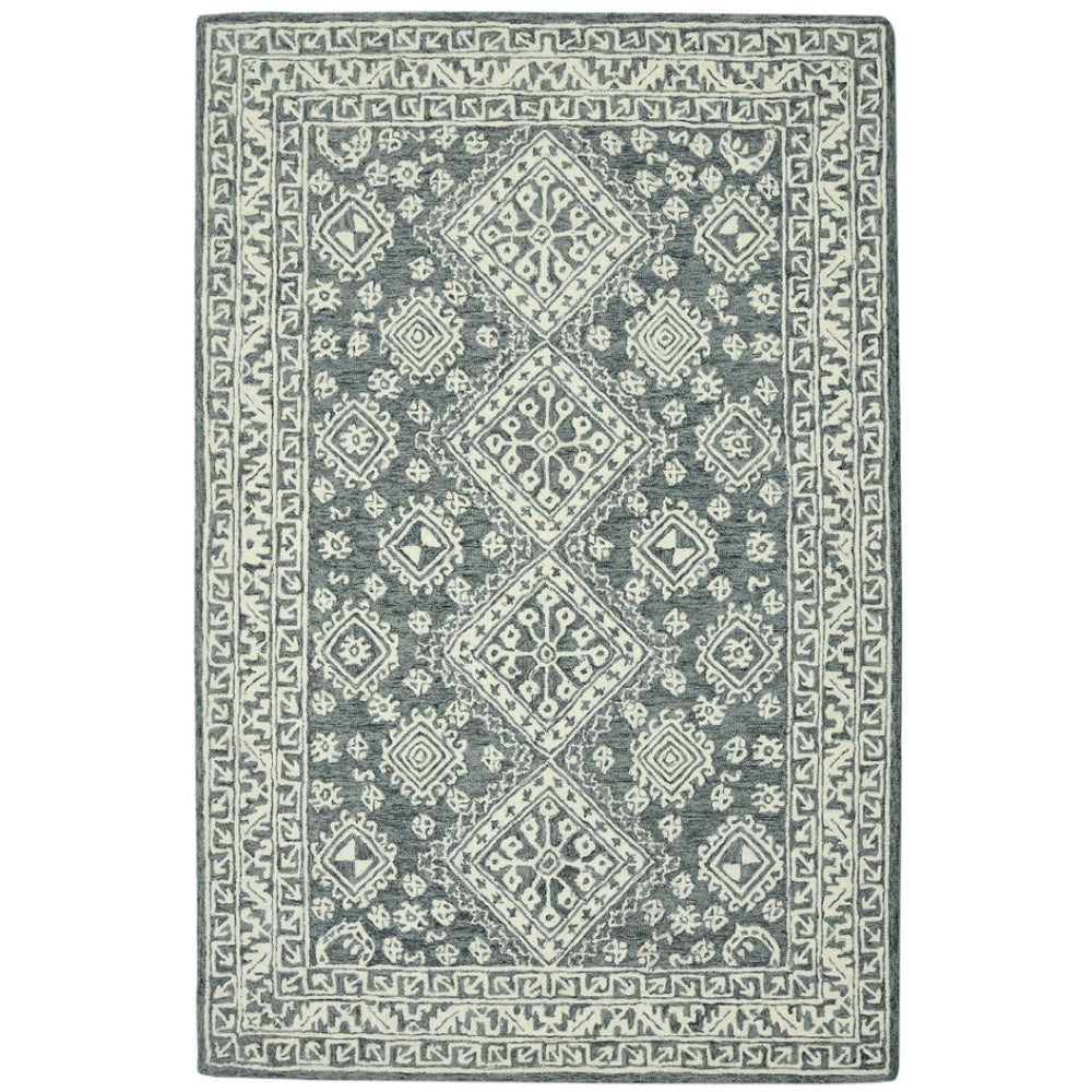 HomeRoots 5' Slate Gray and Ivory Hand-Hooked Wool Area Rug - Artisanal Comfort for Timeless Home Decor 8' X 10' 570361