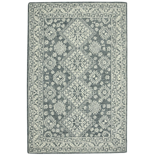 HomeRoots 5' Slate Gray and Ivory Hand-Hooked Wool Area Rug - Artisanal Comfort for Timeless Home Decor 8' X 10' 570361