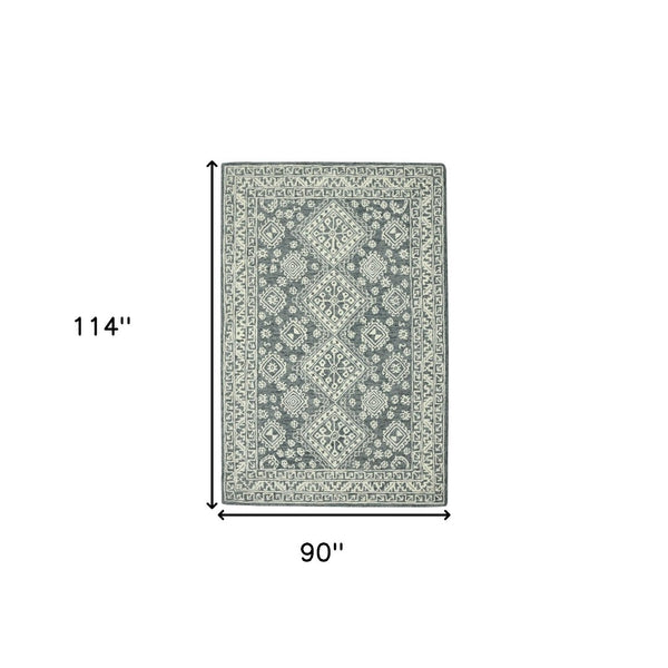 HomeRoots 5' Slate Gray and Ivory Hand-Hooked Wool Area Rug - Artisanal Comfort for Timeless Home Decor 8' X 10' 570361