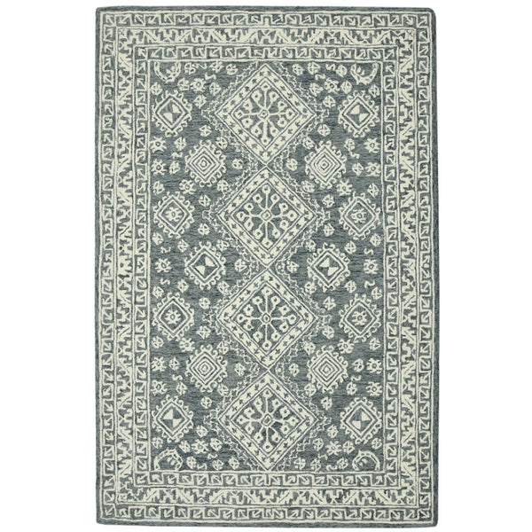 HomeRoots 5' Slate Gray and Ivory Hand-Hooked Wool Area Rug - Artisanal Comfort for Timeless Home Decor 8' X 11' 570362