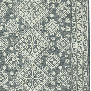 HomeRoots 5' Slate Gray and Ivory Hand-Hooked Wool Area Rug - Artisanal Comfort for Timeless Home Decor 8' X 11' 570362