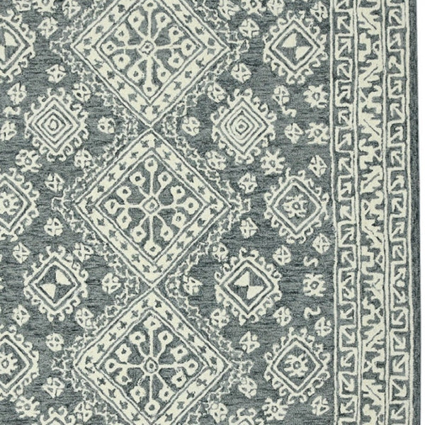HomeRoots 5' Slate Gray and Ivory Hand-Hooked Wool Area Rug - Artisanal Comfort for Timeless Home Decor 8' X 11' 570362