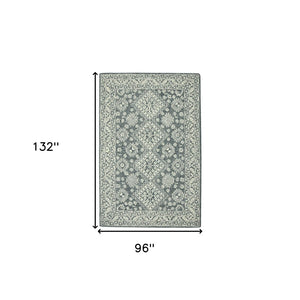 HomeRoots 5' Slate Gray and Ivory Hand-Hooked Wool Area Rug - Artisanal Comfort for Timeless Home Decor 8' X 11' 570362