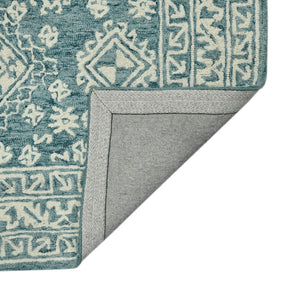 HomeRoots 5' Aqua and Ivory Wool Geometric Area Rug - Hand-Hooked Artisan Design for Modern Spaces, 60" x 90" 5' X 7' 570364
