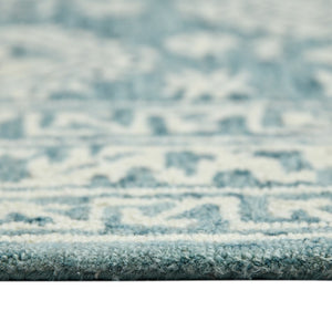 HomeRoots 5' Aqua and Ivory Wool Geometric Area Rug - Hand-Hooked Artisan Design for Modern Spaces, 60" x 90" 8' X 10' 570365