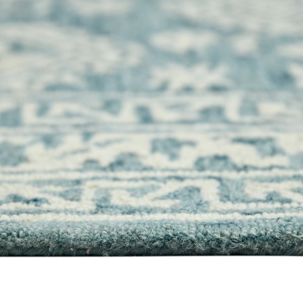HomeRoots 5' Aqua and Ivory Wool Geometric Area Rug - Hand-Hooked Artisan Design for Modern Spaces, 60" x 90" 8' X 10' 570365