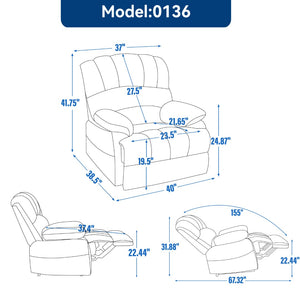 English Elm Large Oversized Manual Recliner Upholstered in Neutral Fabric for Relaxing Living Rooms Grey W3224P288516