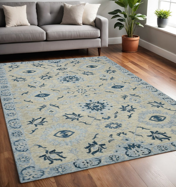 HomeRoots 5' Hand Woven Wool Area Rug with Stripes in Beige, Gray, and Orange - Rustic Charm for Any Space 5' X 8' 570396