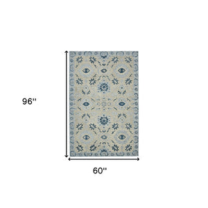 HomeRoots 5' Hand Woven Wool Area Rug with Stripes in Beige, Gray, and Orange - Rustic Charm for Any Space 5' X 8' 570396