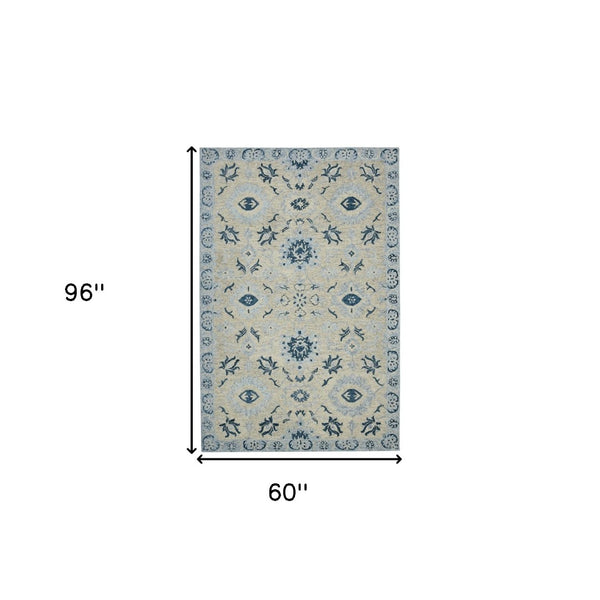 HomeRoots 5' Hand Woven Wool Area Rug with Stripes in Beige, Gray, and Orange - Rustic Charm for Any Space 5' X 8' 570396