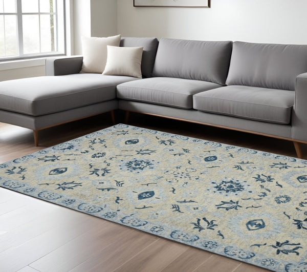 HomeRoots 5' Hand Woven Wool Area Rug with Stripes in Beige, Gray, and Orange - Rustic Charm for Any Space 8' X 10' 570397