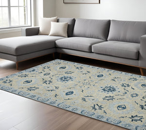 HomeRoots 5' Hand Woven Wool Area Rug with Stripes in Beige, Gray, and Orange - Rustic Charm for Any Space 9' X 13' 570398