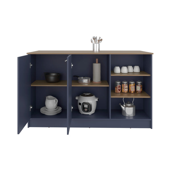 English Elm Ginger Multicolor Kitchen Island with 3 Open Shelves, 2 Cabinets, 26"x59" Prep Top & Stool Space B070S00393