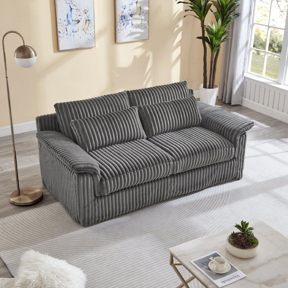 English Elm 74" Corduroy Loveseat Plush 2-seater Sofa with Pillow Arms for Compact Living Spaces Gray W1669P368988