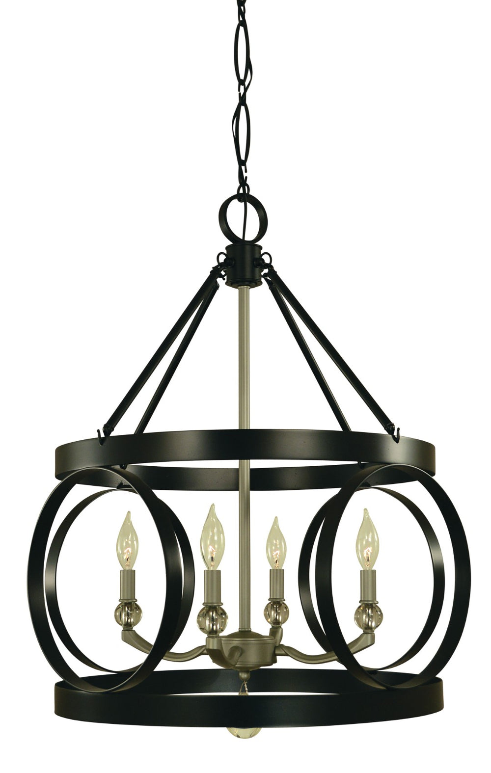 Framburg 4-light Elegant Chandelier With Italian Brass Arms And Crystal Accents For Stunning Dining Spaces Matte Black,Satin Pewter Metal 5704 Mblack/Sp