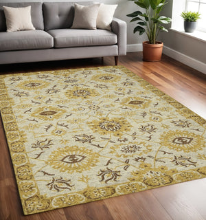 HomeRoots 5' Hand Woven Wool Area Rug with Stripes in Beige, Gray, and Orange - Rustic Charm for Any Space 5' X 8' 570400