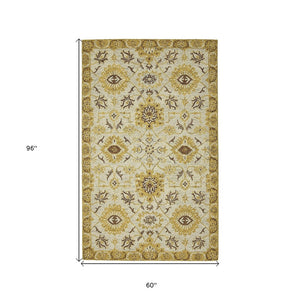 HomeRoots 5' Hand Woven Wool Area Rug with Stripes in Beige, Gray, and Orange - Rustic Charm for Any Space 5' X 8' 570400