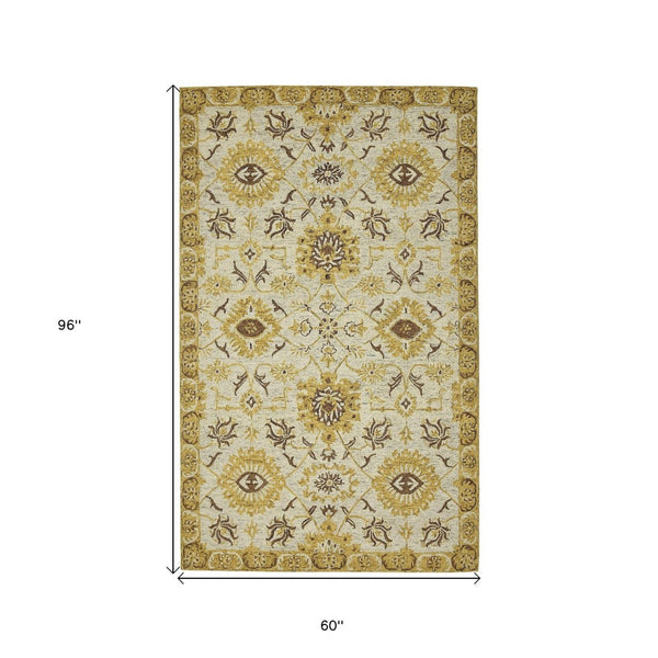 HomeRoots 5' Hand Woven Wool Area Rug with Stripes in Beige, Gray, and Orange - Rustic Charm for Any Space 5' X 8' 570400