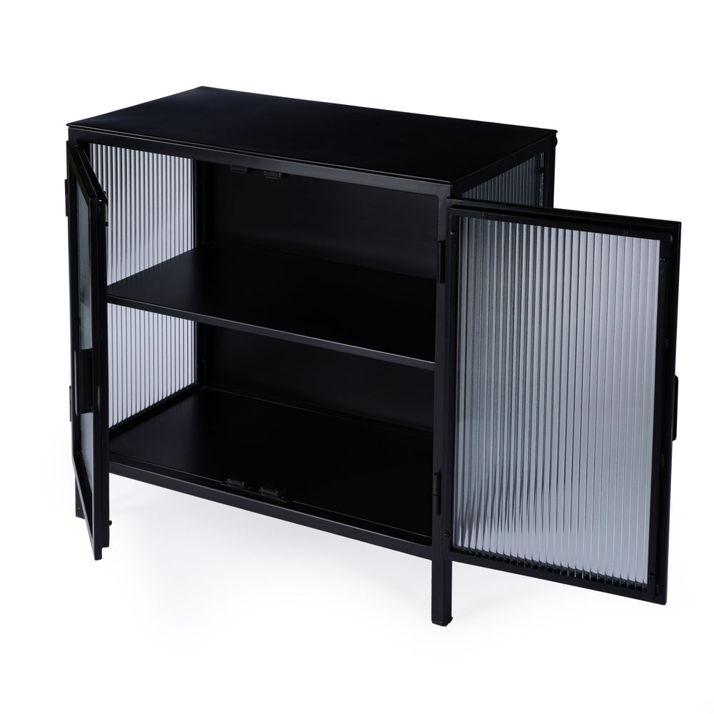 Butler Specialty Hoxton Ribbed Glass Accent Cabinet - Urban Industrial Chic With Striking Design For Modern Spaces Black Iron,Glass 5704025-butler