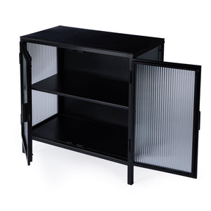 Butler Specialty Hoxton Ribbed Glass Accent Cabinet - Urban Industrial Chic With Striking Design For Modern Spaces Black Iron,Glass 5704025-butler