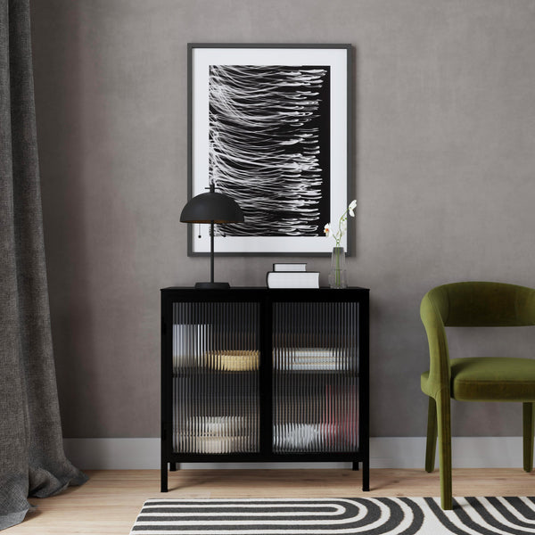 Butler Specialty Hoxton Ribbed Glass Accent Cabinet - Urban Industrial Chic With Striking Design For Modern Spaces Black Iron,Glass 5704025-butler