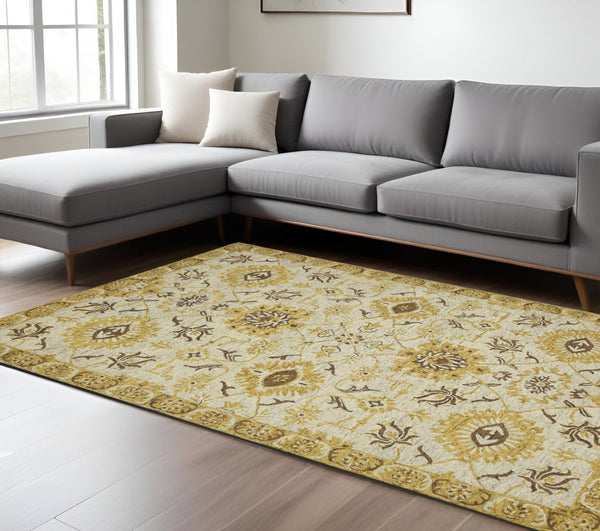 HomeRoots 5' Hand Woven Wool Area Rug with Stripes in Beige, Gray, and Orange - Rustic Charm for Any Space 9' X 13' 570402