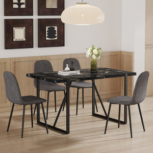 English Elm Table Modern Black Marble Dining Set With 4 Dark Gray Linen Chairs - Stylish, Stable, Easy Assembly W1151S03838-GIGA