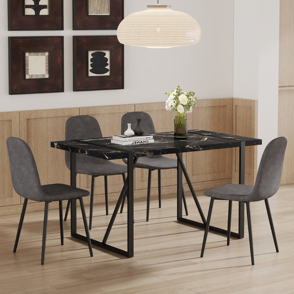 English Elm Table Modern Black Marble Dining Set With 4 Dark Gray Linen Chairs - Stylish, Stable, Easy Assembly W1151S03838-GIGA
