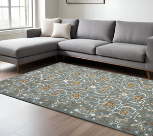 HomeRoots 5' Hand Woven Wool Area Rug with Stripes in Beige, Gray, and Orange - Rustic Charm for Any Space 8' X 10' 570409