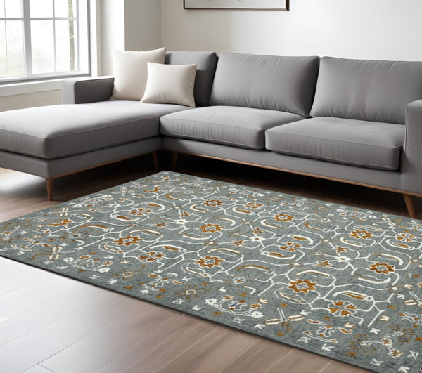 HomeRoots 5' Hand Woven Wool Area Rug with Stripes in Beige, Gray, and Orange - Rustic Charm for Any Space 8' X 10' 570409
