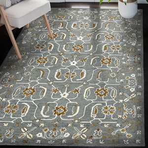HomeRoots 5' Hand Woven Wool Area Rug with Stripes in Beige, Gray, and Orange - Rustic Charm for Any Space 8' X 10' 570409