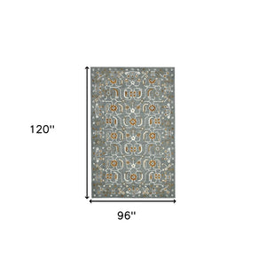 HomeRoots 5' Hand Woven Wool Area Rug with Stripes in Beige, Gray, and Orange - Rustic Charm for Any Space 8' X 10' 570409